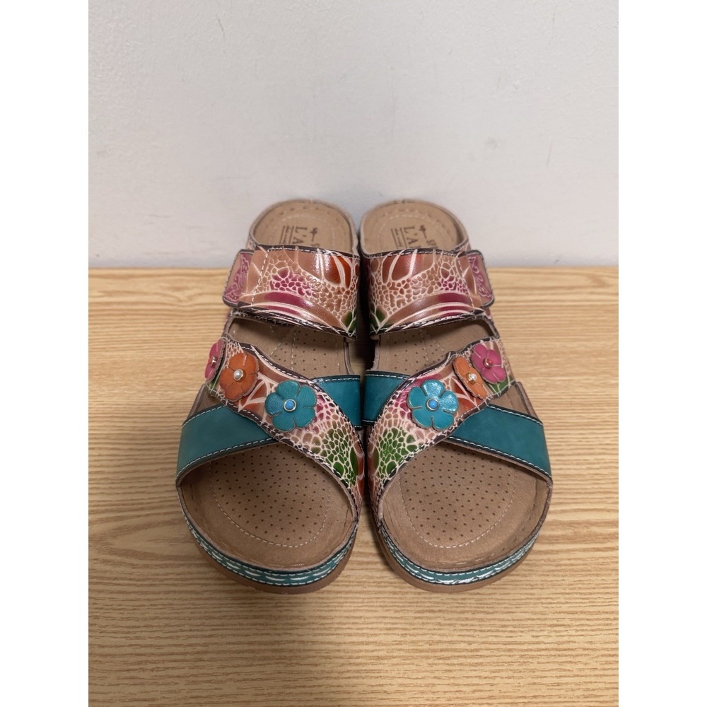 L Artiste Spring Step Sandals Women EU 37 US 6.5-7 Goodys Leather Floral Slides - Picture 2 of 6